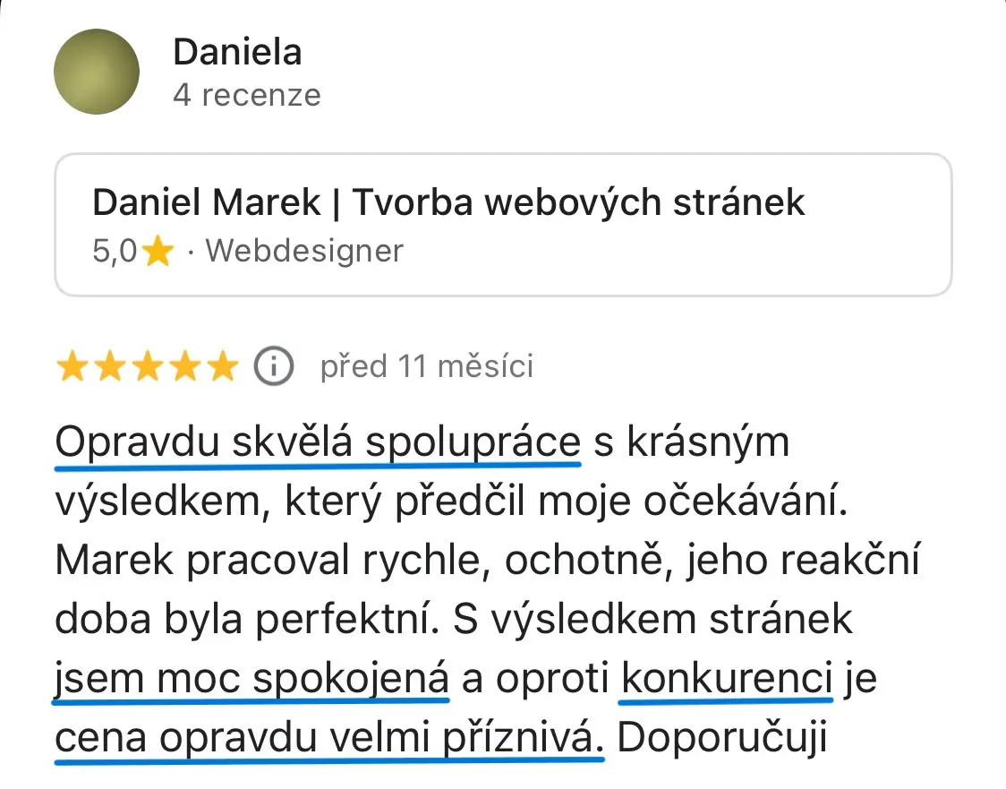 Recenze klienta na Google